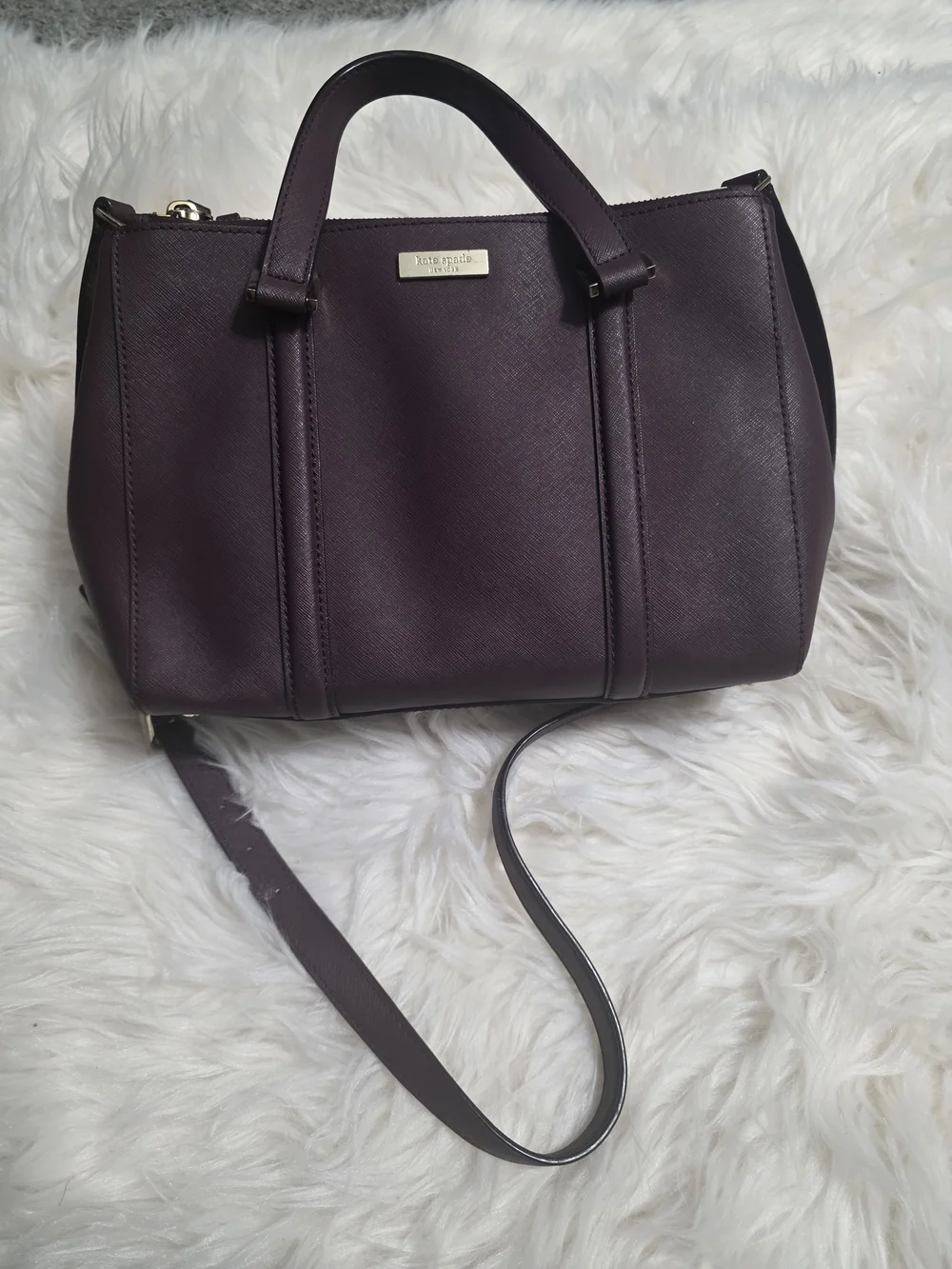 kate spade Plum Saffiano Satchel with Detachable Strap